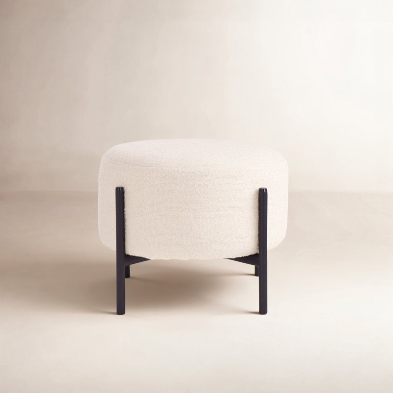 Leyton Adria 17" Round Ottoman, Cream Boucle