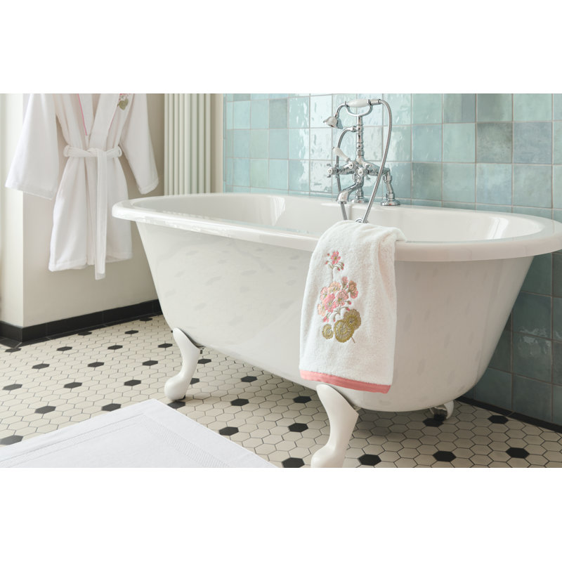 Flânerie Hand Towel, White towel with multicolor embroidery, Geranium flowers and foliage, Flânerie Bath towel