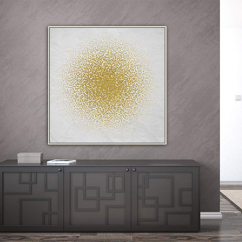 H25, cercle abstrait encadré sur toile, Blanc, H 16 po x l 16 po