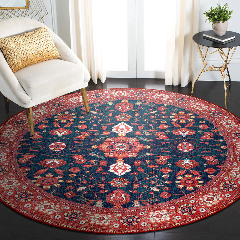 Tapis rond lavable à la machine Indigo 6 x 6 Ramage
