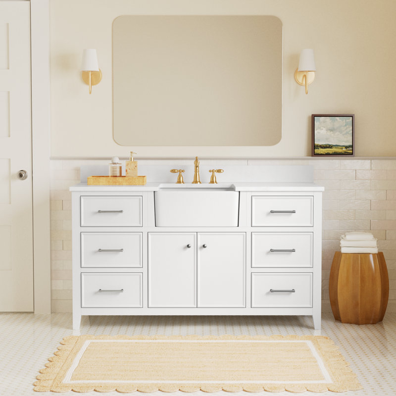 Aisa 60" Single Bathroom Vanity, White/Brushed Nickel