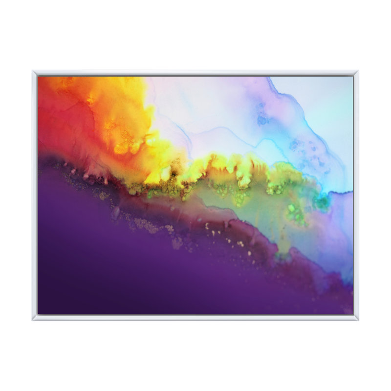 Horizon abstrait mauve et jaune - reproduction sur toile, H 24 po x l 36 po x P 1 po, Cadre flottant blanc