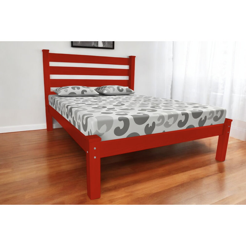 Red Solid Wood Queen Bed Frame