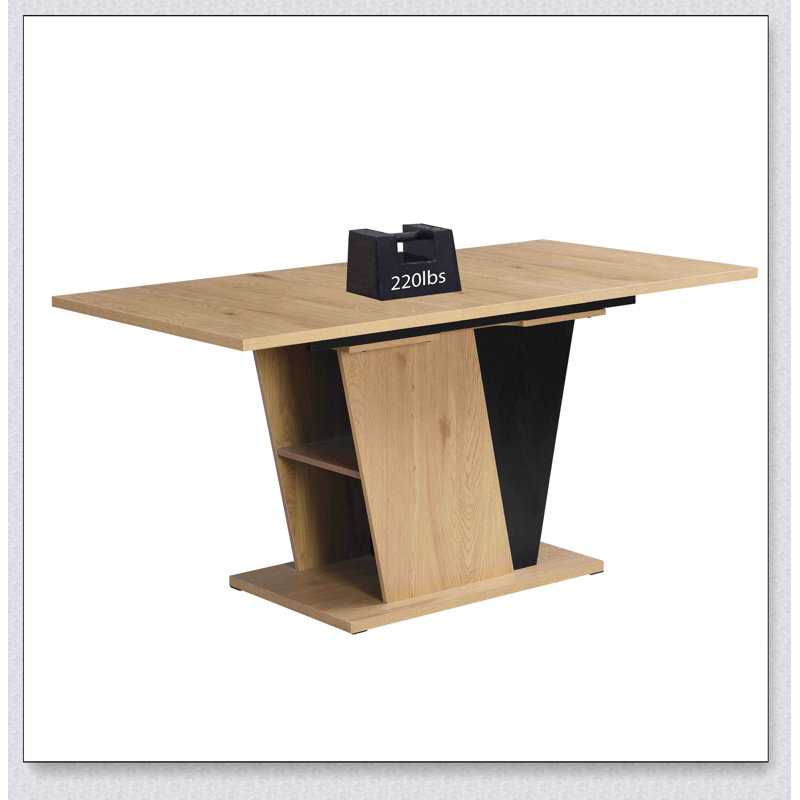 Table de salle à manger extensible 61,81 (46,46) pouces avec rangement intégré, table en bois moderne avec structure en métal robuste et base en panneau de fibres à densité moyenne