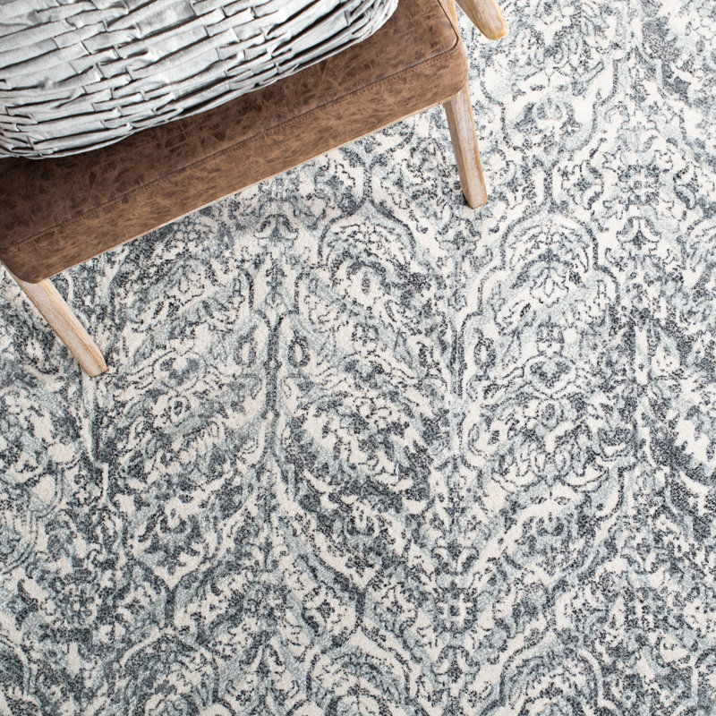 Restoration Vintage Hand Tufted Wool/Viscose Pile Damask Rug in Ivory/Sage, Rectangle 8' x 10'