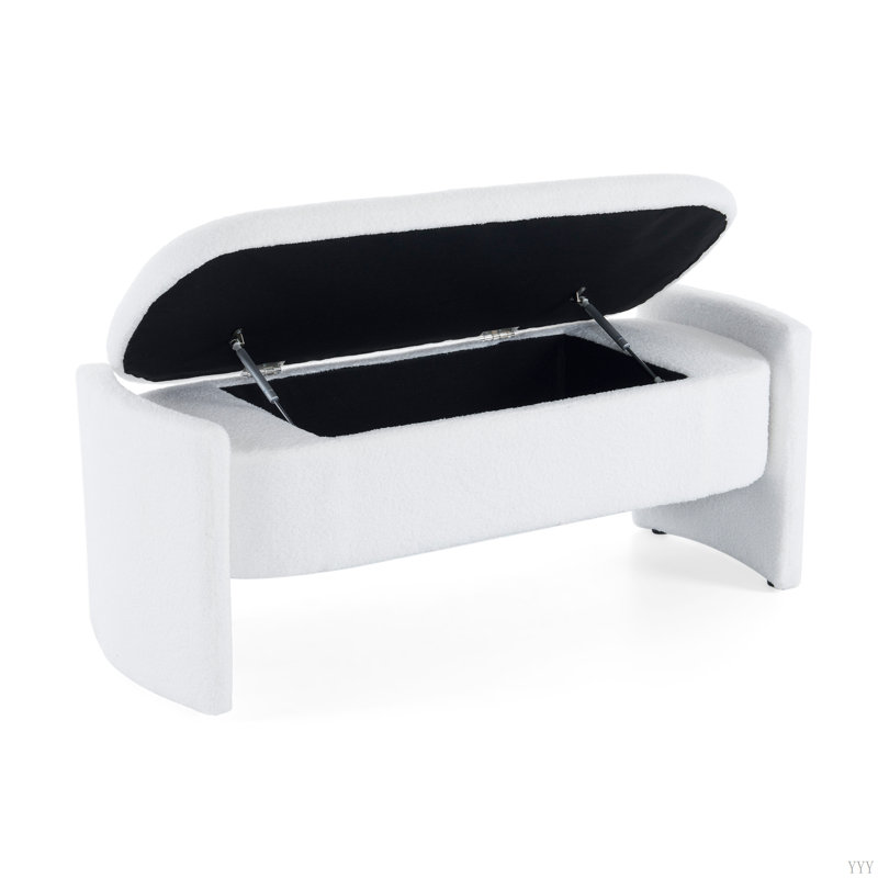 Elegant Long - Shaped Storage Ottoman Bench With Simple And Grand Design, White