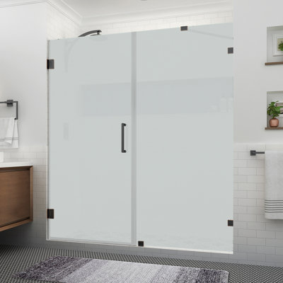 Nautis XL 69.25 to 70.25 in. W x 80 in. H Hinged Frameless Shower Door W/ Ultra-Bright Frosted Glass