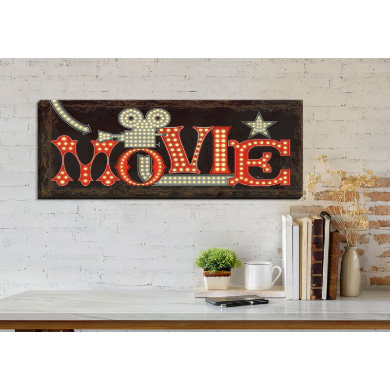 « movie lights ii », art textuel, Toile tendue, H 36 po x l 12 po x P 0,75 po