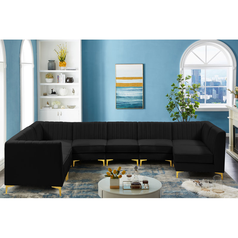 Canapé modulaire en velours réversible de 119 po de largeur Enson, Velours noir