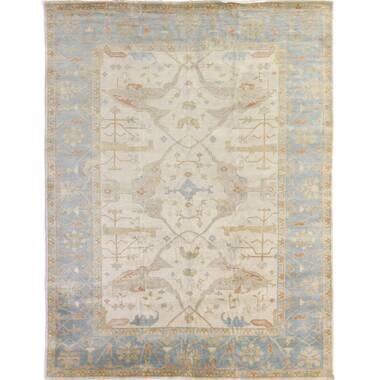 2x3 Iight Green and Ivory Hand Knotted Oriental Oushak Wool Area Rug, –