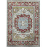 Wool Oriental Area Rug in Ivory/Rust/Light Blue