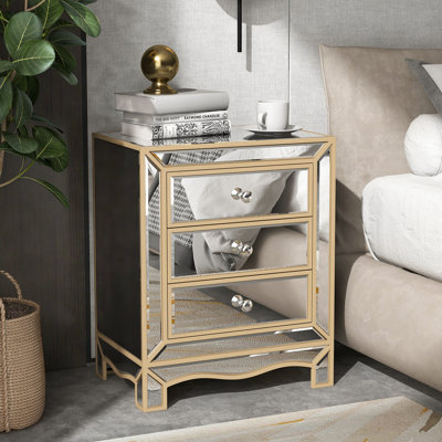 Champagne Mirror 3-Drawer Cabinet, Multifunctional and Stylish Storage Solution for Various Home Spaces