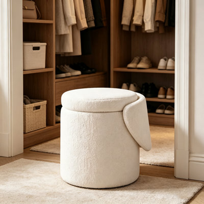 Tabouret de coiffeuse moderne avec rangement, tabouret de maquillage rembourré avec dossier pliable, repose-pieds ronds d'appoint pour chambre, garde-robe et salon