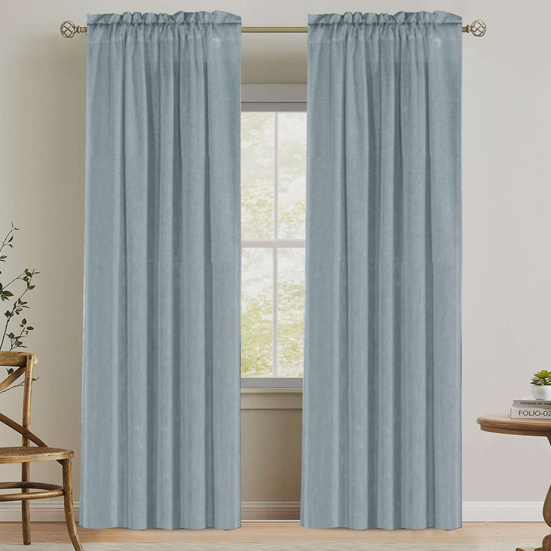 Linen Rod Pocket Curtains for Living Room 2 Panel Pocket Drape Semi Sheer Neutral Country Rustic Farmhouse Boho Curtain Bedroom Light Filtering