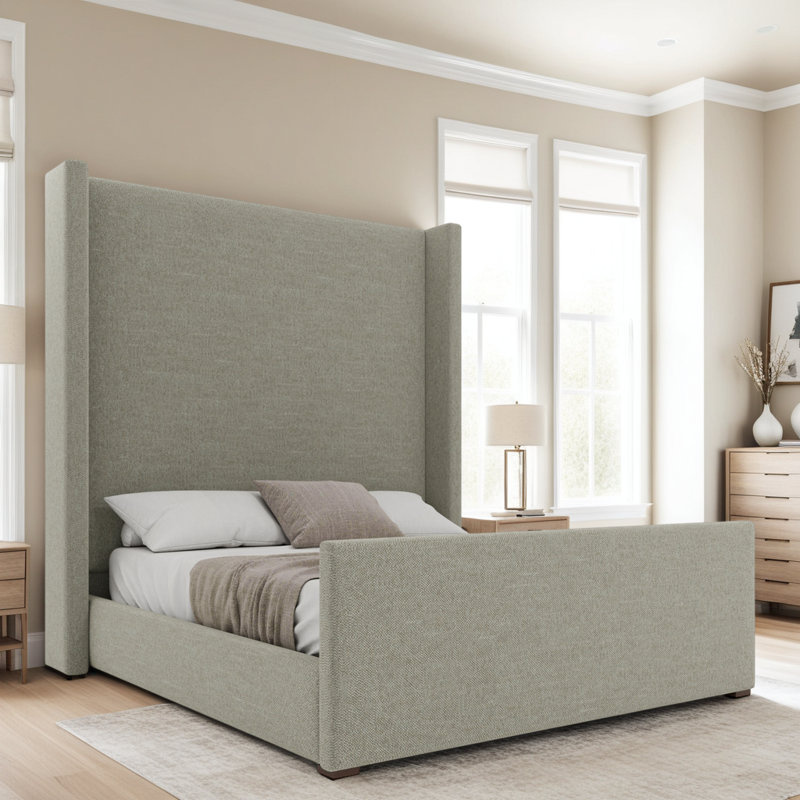 Lit haut Aylet Luxe, Latté lin, Grand lit