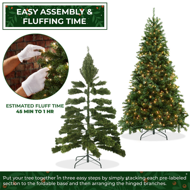 7.5FT Pre-Lit Green Spruce Artificial Christmas Tree with Metal Stand
