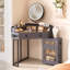 LED Corner Dressing Table with Side Storage Cabinet, Charging Socket, 3 Tone Lights, Velvet Jeweller-2058293354