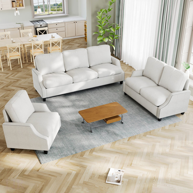Ensemble de canapé de salon 3 pièces, canapé modulaire et causeuse avec fauteuil d'appoint, solution de siège moderne et confortable pour appartement, modulaire