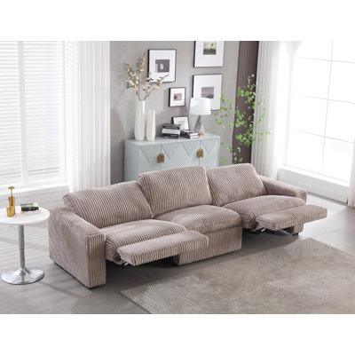Arealious 123.2'' Wide Modern Corduroy Square Arm Power Reclining Sofa With USB Port