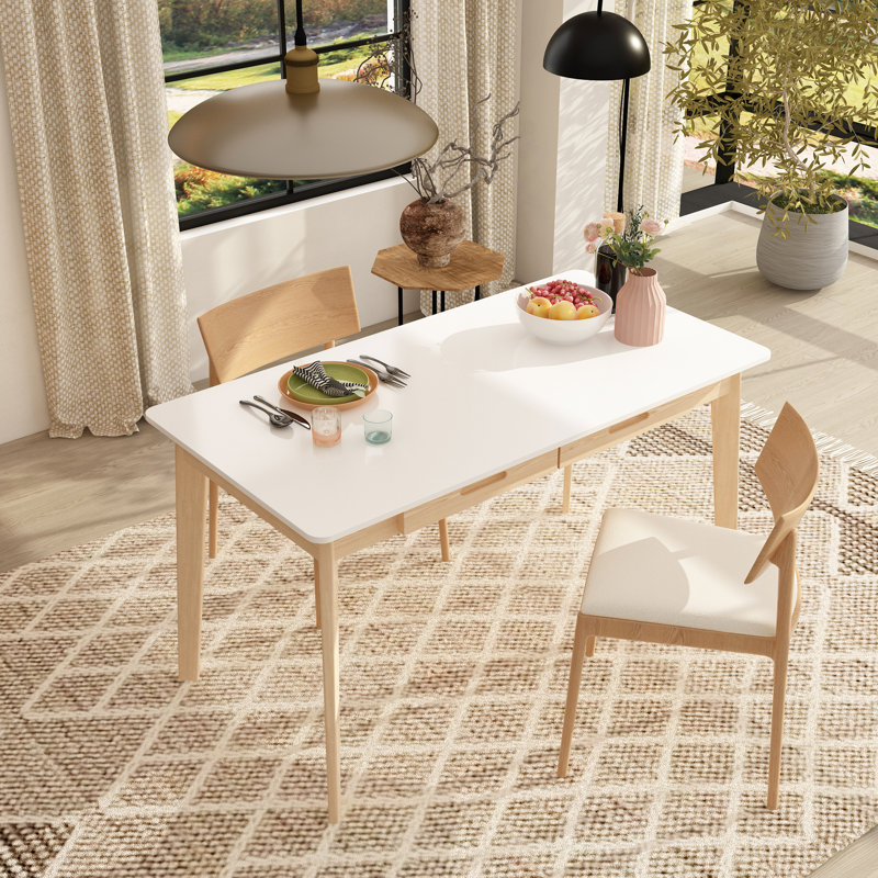 47.2" W Dining Table With 2 Drawer, Burllywood, White