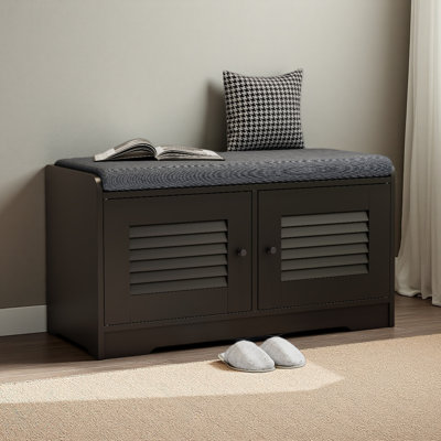 Banc de rangement pour chaussures 28,74 po avec armoire à 2 portes, banc d'entrée avec rangement pour chaussures, banc à chaussures avec coussin, banc à chaussures pour vestibule, couloir