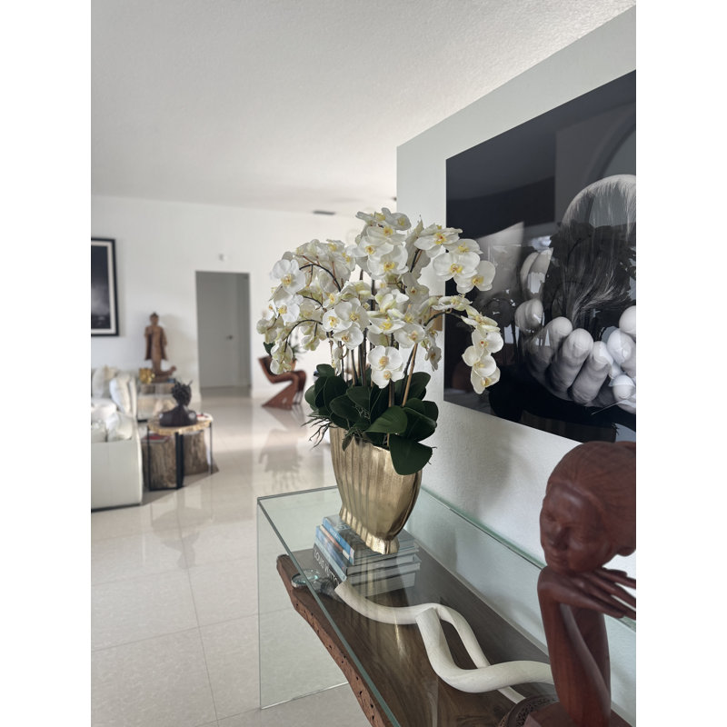Vivien Gold Vase With Phaleanopsis Orchids, White