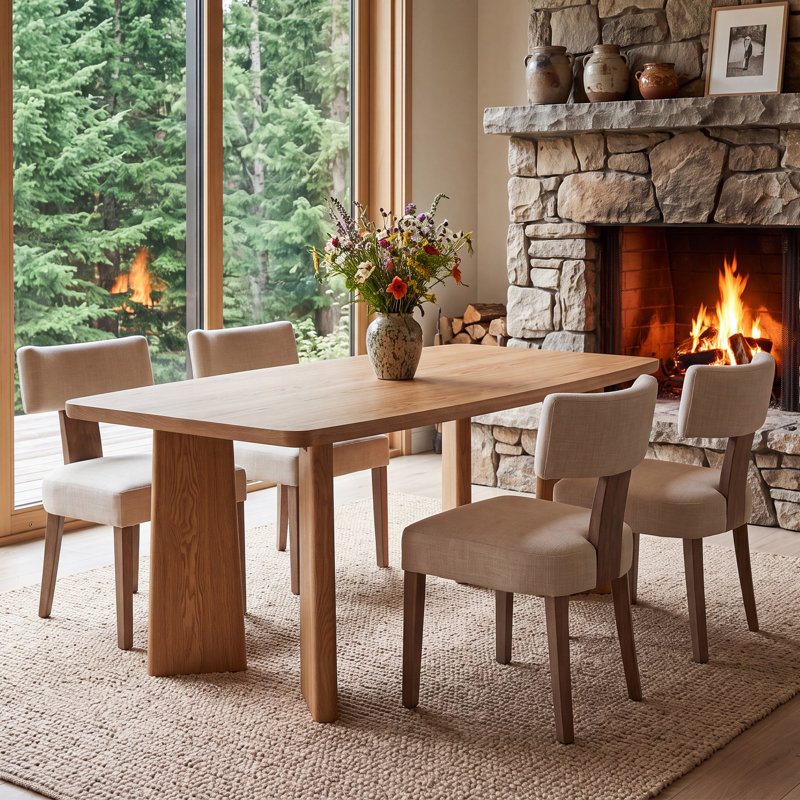 Rectangular Dining Table Set, 5 Pieces: Table, 4 Chairs, Beige/Brown