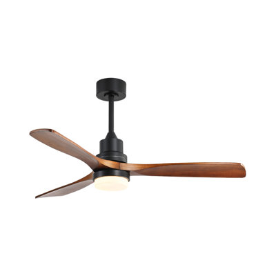 Ventilateur de plafond 52 pouces intérieur avec lumière à DEL à intensité variable 3 pales en bois massif télécommande DC moteur noir pour le salon