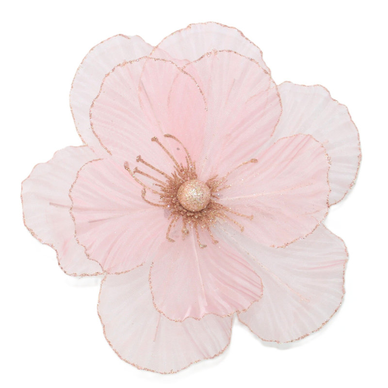 Pince diaphane rose doré sur un choix de fleurs de magnolia, 12" H x 12" W x 1" D, Or rose