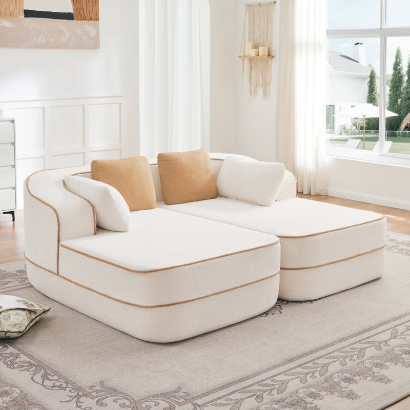 Canapé modulaire 77,2 po en tissu Teddy, Blanc