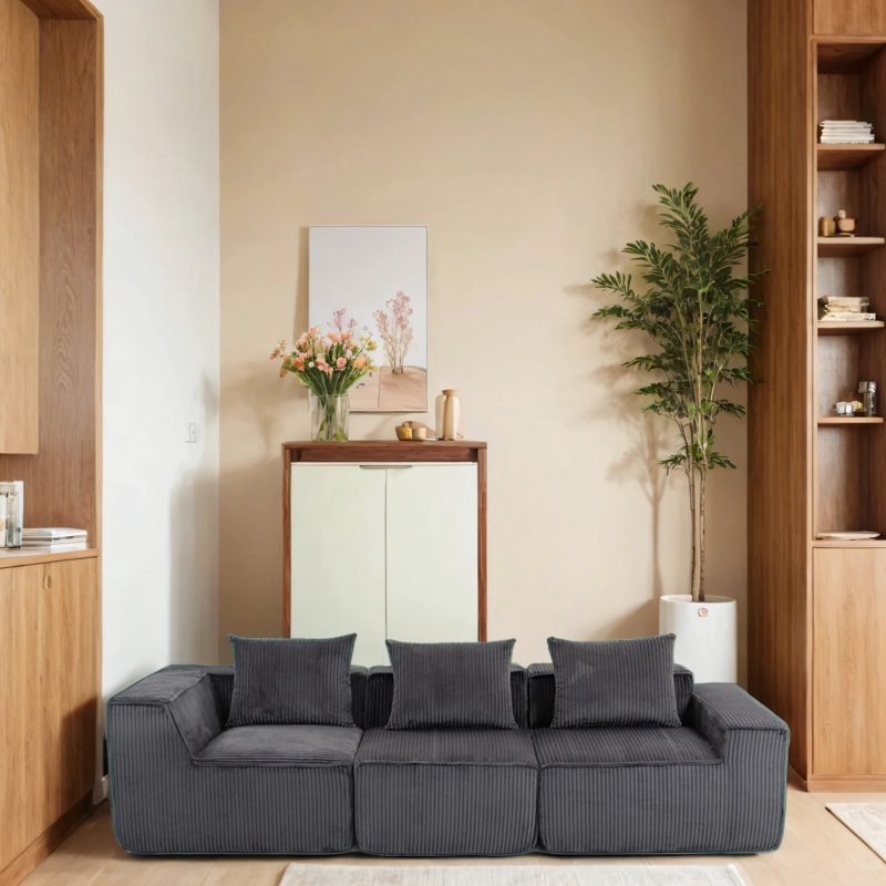 Canapé modulaire en velours, Gris