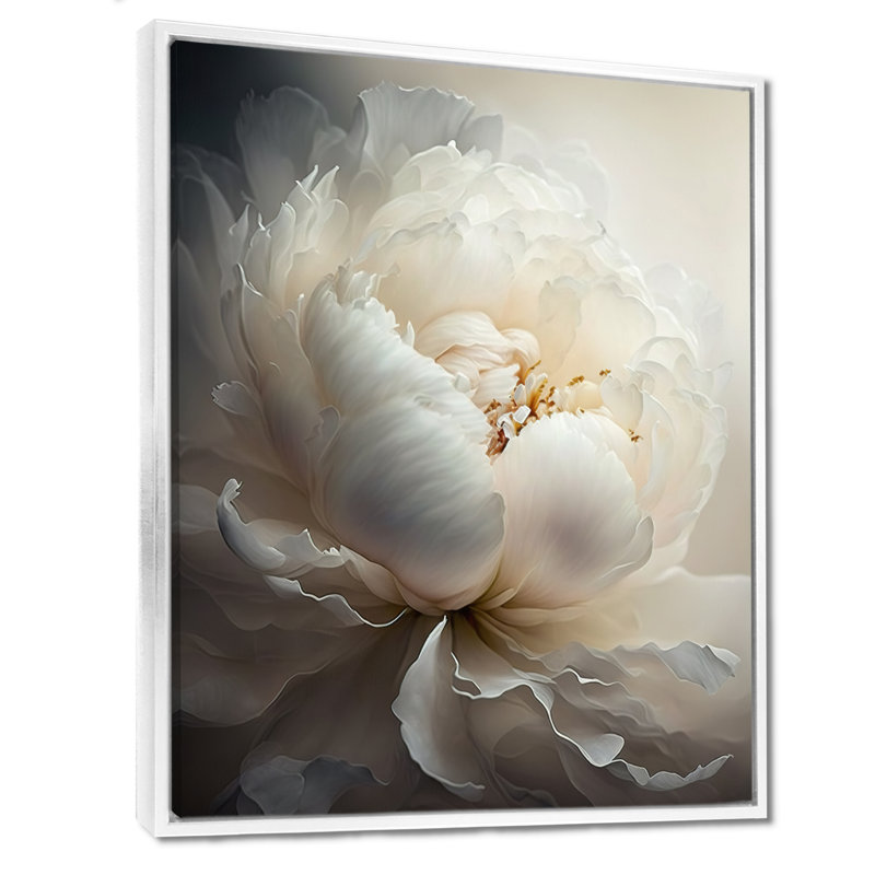 Peony Flower VII - Print on Canvas, 32" H x 16" W, White Floater Framed
