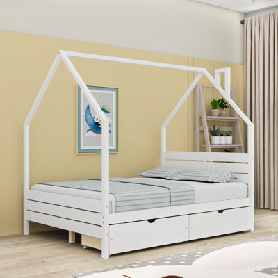 Wood Floor Bed Bed with 2 Drawers