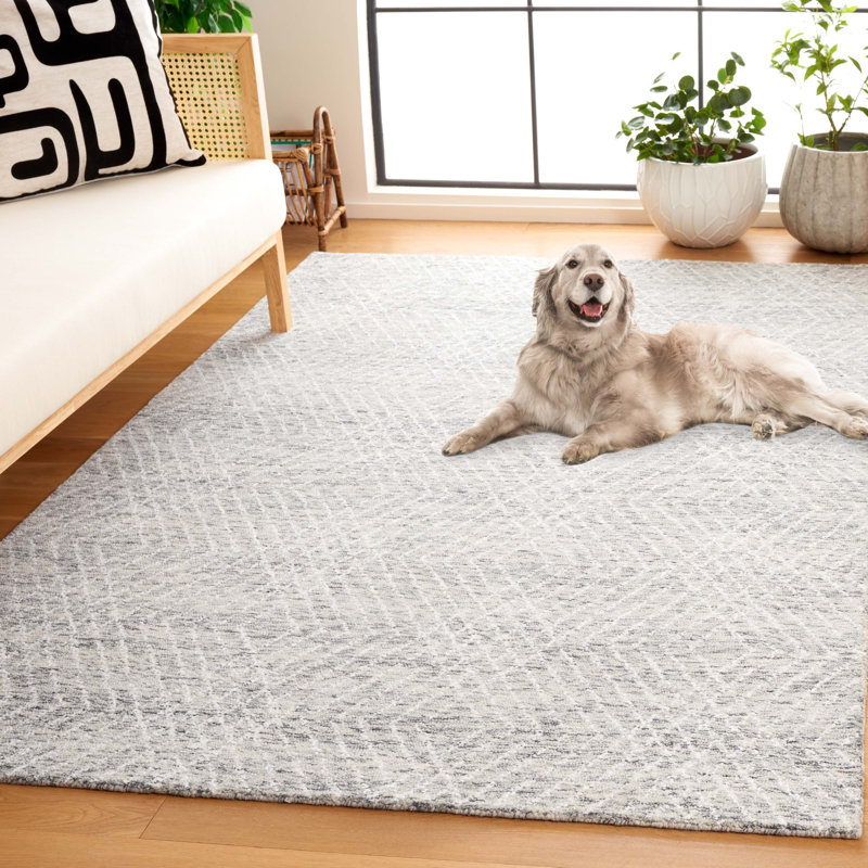 Tapis en laine / chenil / coton touffeté à la main Ulbertus ivoire / gris, Rectangle 5 pi x 8 pi