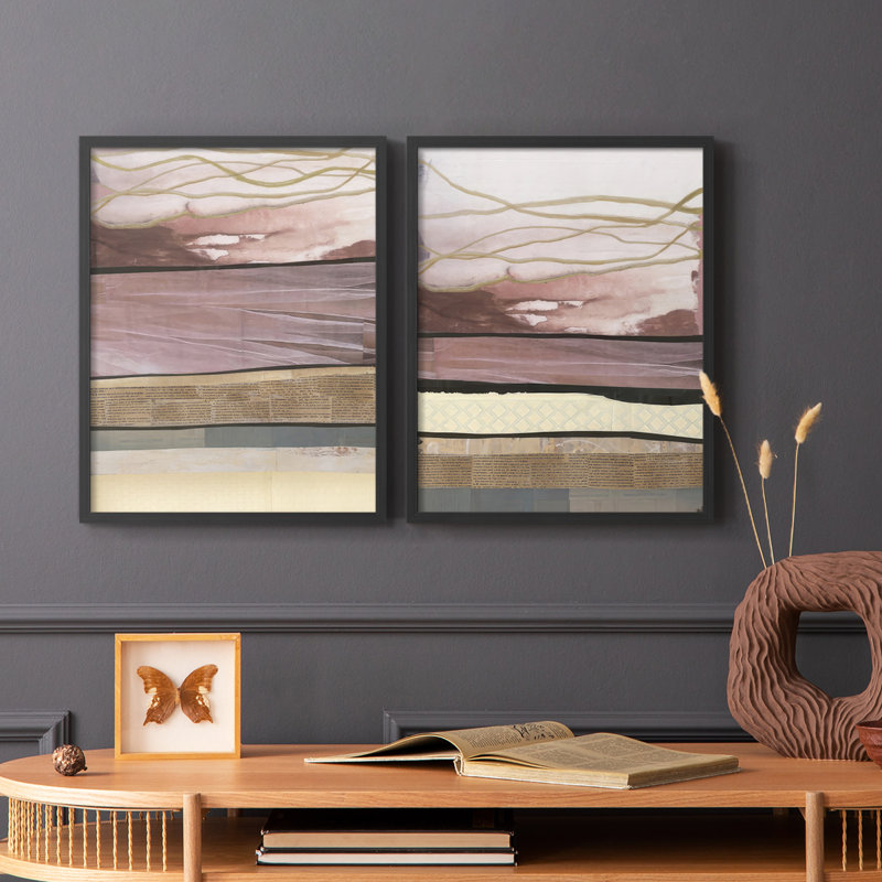 «Waves of Collage I», reproduction encadrée de qualité supérieure - prête à être accrochée - aucun clou requis - aucun clou requis
