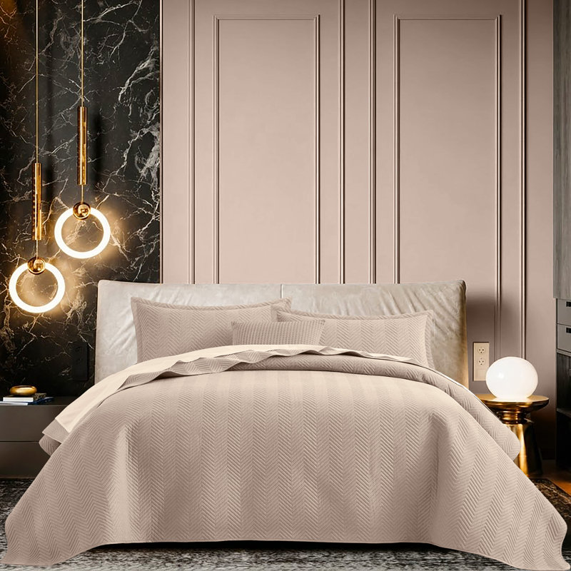 Ensemble de literie à couvre-lit à relief Linen, Queen (90 inc x 96 inc ), Beige