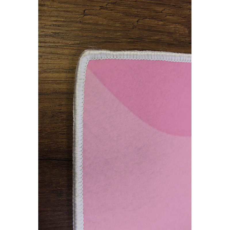 Tapis rose / bleu en polyester tissé à la machine Abdul, Rectangle 3 pi 3 po x 4 pi 11 po