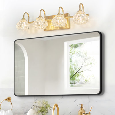 Luminaire de salle de bain moderne en cristal 23 po, applique murale dorée 4 lumières avec abat-jour en verre transparent, éclairage mural élégant pour salle de bain, salle d'eau ou miroir de meuble-lavabo