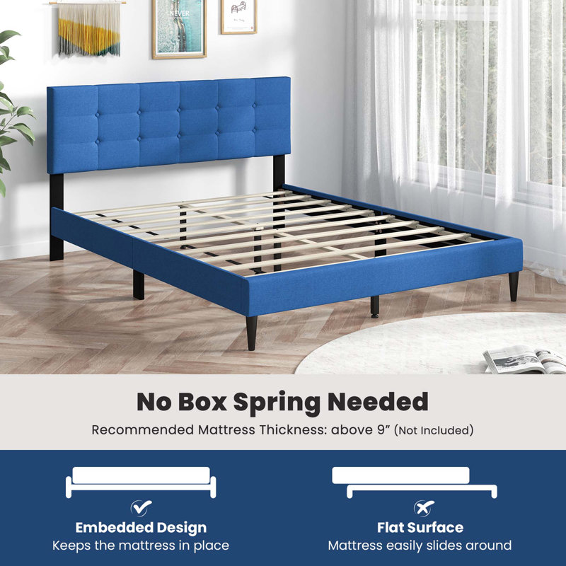 Grand lit standard en bois massif Jeray, Bleu