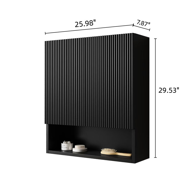Armoire de salle de bain 26 "avec portes et tablette, rangement noir au-dessus de la toilette pour armoire rayée à espaces multiples, 26", portes, tablette
