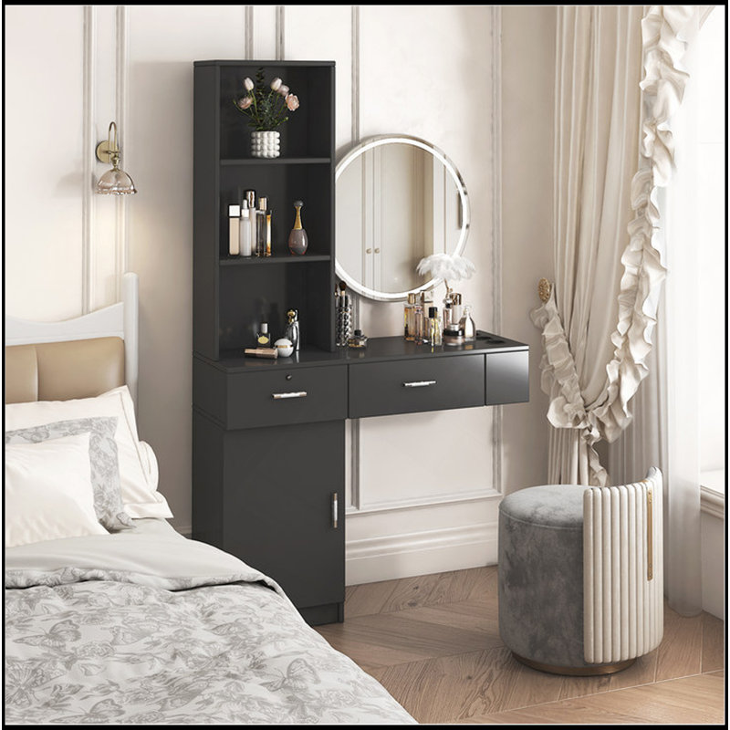 Black Modern Simple Hair Desk, Multi-Layer Storage, Large Storage Space, Black