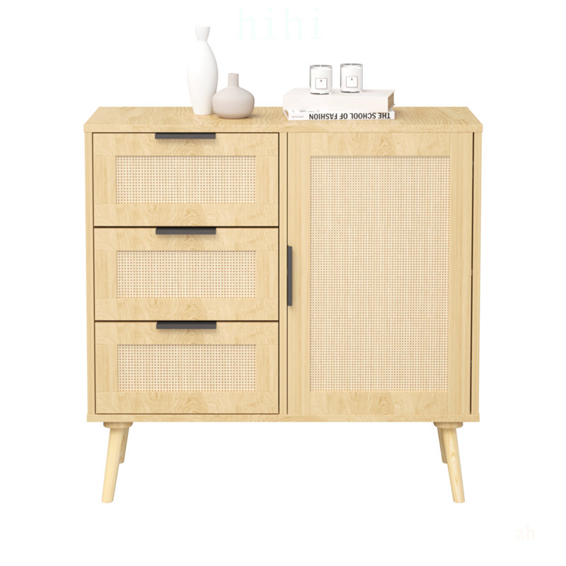 Commode moderne en bois de rotin avec tiroirs spacieux et tablettes réglables pour un rangement polyvalent dans n'importe quelle pièce
