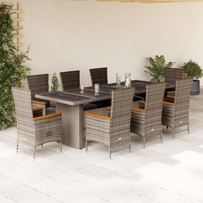 9 Piece Garden Dining Set with Cushions Poly Rattan