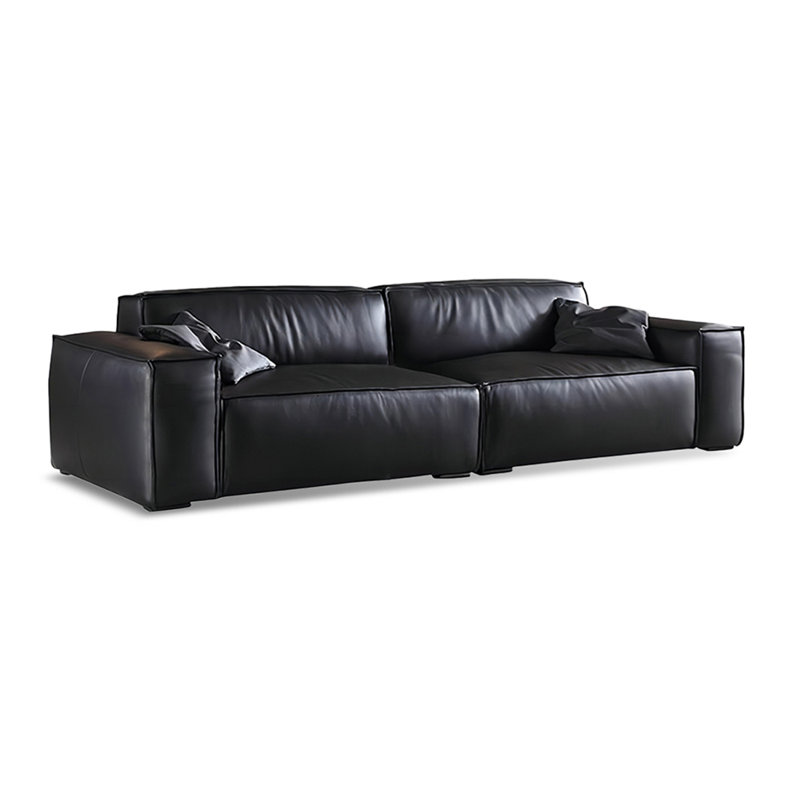 Canapé modulaire noir en cuir véritable, H 28,35 po x l 110,24 po x P 37,01 po, 4