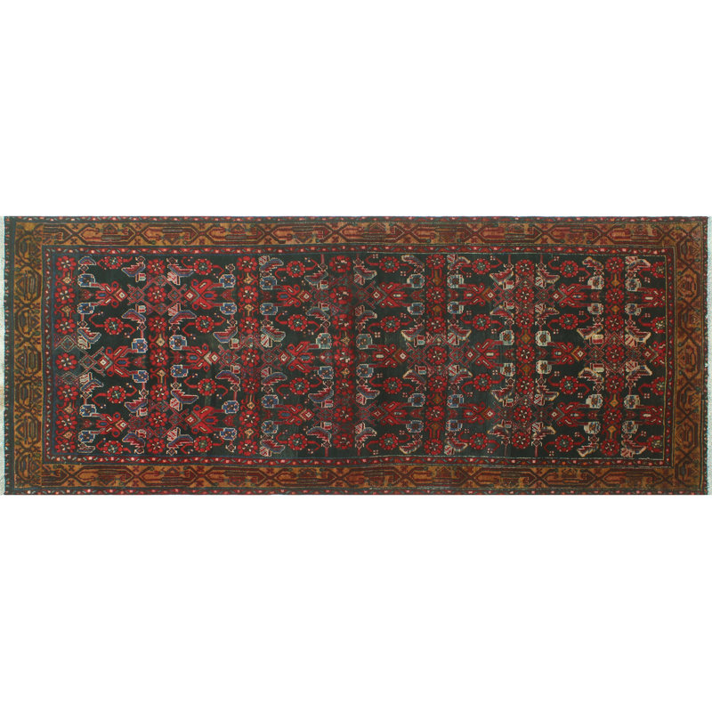 Kazzandra One-of-a-Kind 3'9" x 9'4" 1980s Runner Wool Area Rug in Beige and Black