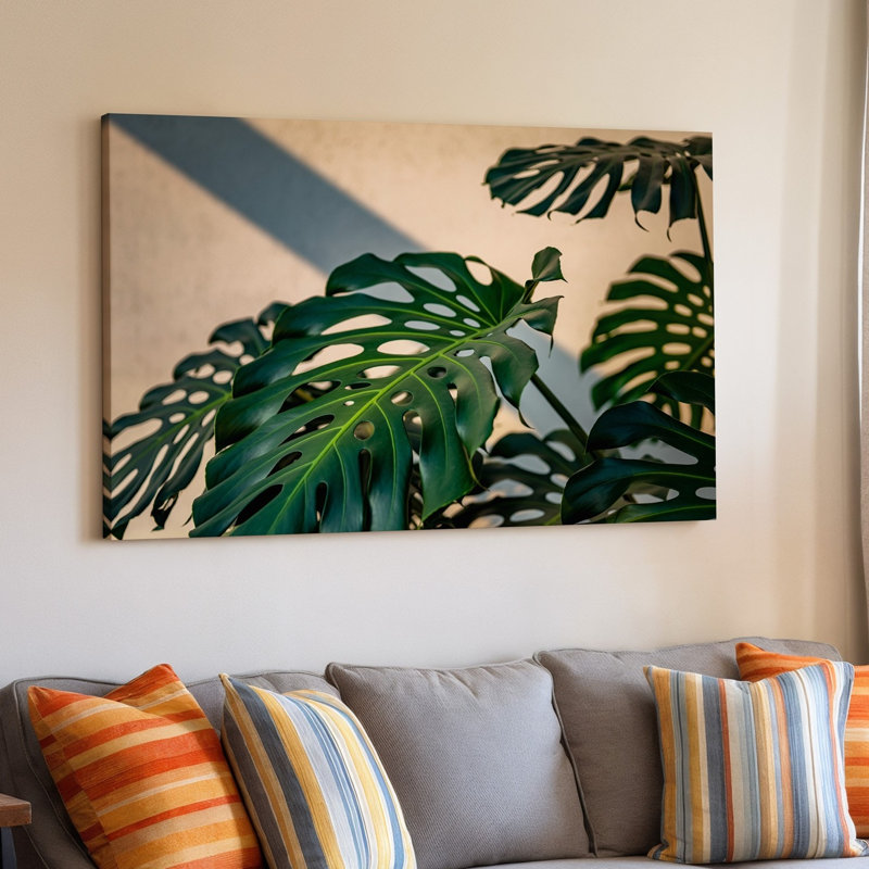 Toile, gros plan de feuilles de Monstera vertes vibrantes mettant en vedette leur art mural, H 9 po x l 12 po