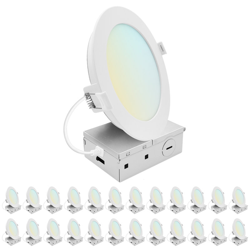 Luminaire à DEL encastré 6 pouces LUXRITE, mini-projecteur rétroéclairé ECO, 5CCT 2700K-5000K, 1400LM, faisceau à 100 ° à intensité variable 15W, triac 10% - 100% ETL