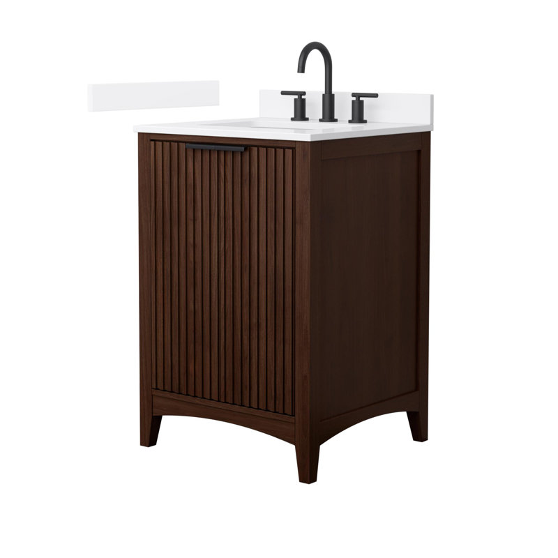 Palmilla 48" Freestanding Single Bathroom Vanity with Cultured Marble Top, Brown / Matte Black, 24", White Quartz