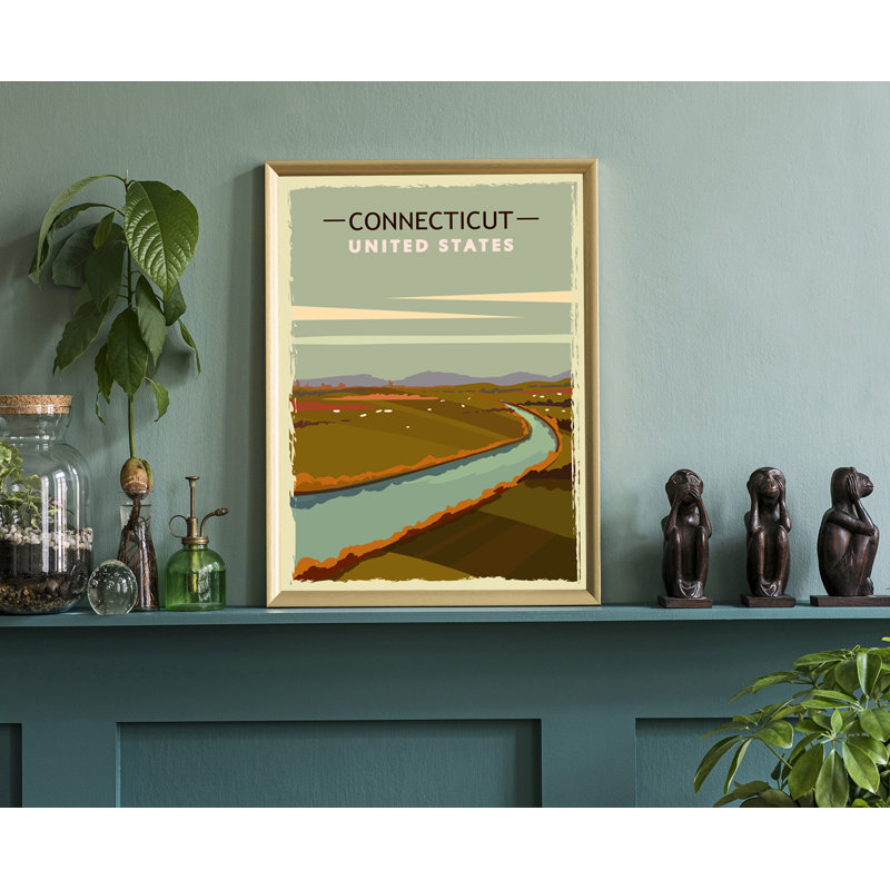 «Connecticut Retro Style State Travel», affiche rétro sans cadre, art mural maison et bureau, L 24 po x H 36 po