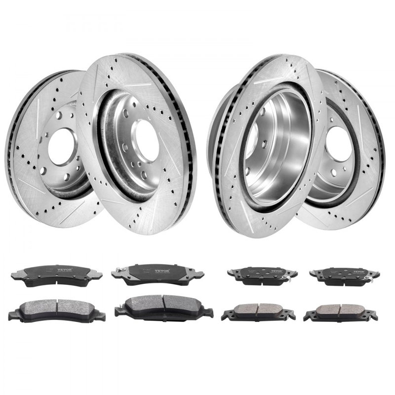 Drilled Slotted Front Rear Brake Rotors Pads Kit for Chevy Silverado GMC